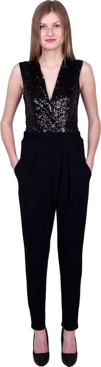 John Zack Zwarte jumpsuit met zwarte pailletten jumpsuit