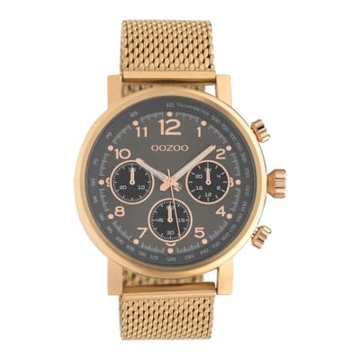 OOZOO Timepieces - rosé goudkleurige horloge met rosé goudkleurige metalen mesh armband - C10703 - Ø45
