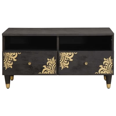 vidaXL - Salontafel - met - lade - Zwart - 80 - x - 54 - x - 40 - cm - Massief - Mango - Hout