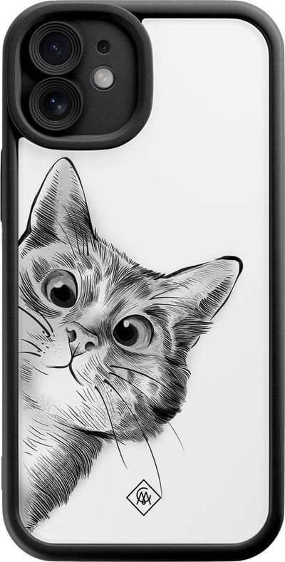 Casimoda® hoesje - Geschikt voor iPhone 11 - Kat Kiekeboe - Effen telefoonhoesje met lensbescherming - Siliconen/TPU - Backcover - Zwart