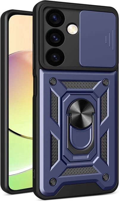 MobyDefend Hoesje - Geschikt voor Samsung Galaxy S24 Plus (S24+) - Pantsercase Met Draaibare Ring - Blauw