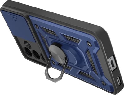 Mayaxess, Hoesje Geschikt voor Samsung Galaxy S25 FE met Schuifbare Camera Cover en Magnetische Ring, Nachtblauw