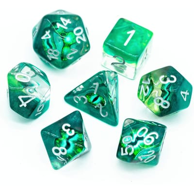 Cusdie Dés Œil de Dragon DND Set de 7 Dés Polyédriques Œil de Cyclope D4-D20 pour Jeux de Rôle sur Table Dungeons & Dragons vert
