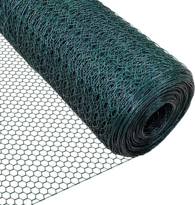 Kippenhek van pvc in groen - 25m - maaswijdte 25mm - zeshoekig - kippenhok tuin hek - weerbestendig