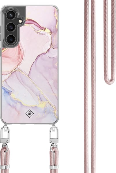 Casimoda® hoesje met koord - Geschikt voor Samsung S24 FE - Marmer roze paars - Afneembaar koord - TPU/polycarbonaat - Paars