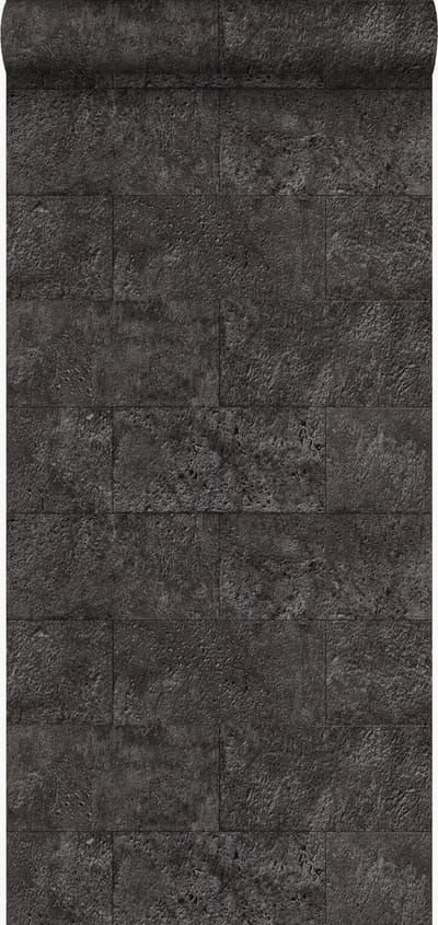 Origin Wallcoverings behang kalkstenen blokken zwart - 347583 - 53 cm x 10,05 m