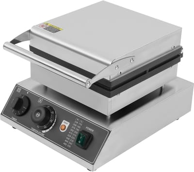 Professioneel Wafelijzer - Wafelmaker Apparaat - Snelle Wafel Productie - Instelbare Tijd Temperatuur - 30x36x24.5 cm - Zilver Zwart