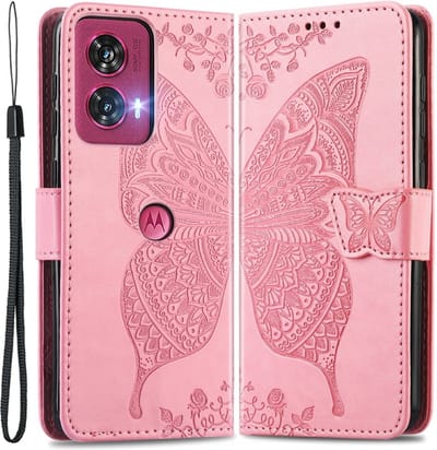 Coverup Hoesje - Geschikt voor Motorola Edge 50 Fusion Hoesje - Coverup Vlinder Book Case - Roze