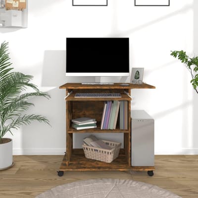 Computerbureau - Werkstation Bureau - Thuiswerken Kantoor - Met Wielen - 80x50x75 cm - Gerookt Eiken