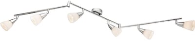 Plafondlamp spot verstelbaar woonkamerlamp plafondlamp 6 vlammen, opaal glas, verchroomd metaal, 6x E14, LxH 145 x 19,5 cm