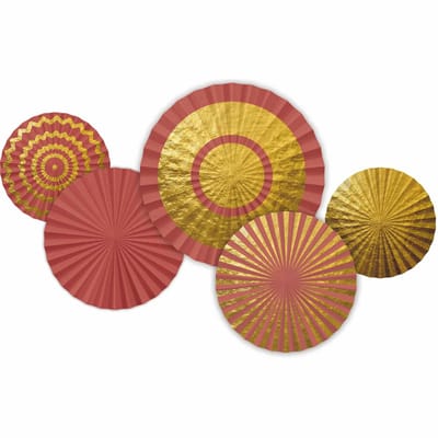 Folat - Honeycomb papieren waaiers Golden Dusk - 5 stuks