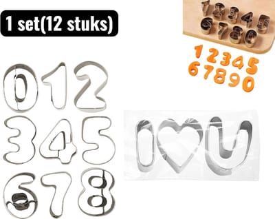 1 set(12 stuks) - Uitsteekvormen - Set met cijfervormen - RVS Koekjesvormen Set - Hartvormige koekjesstempel van roestvrij staal - Creatieve bak accessoires