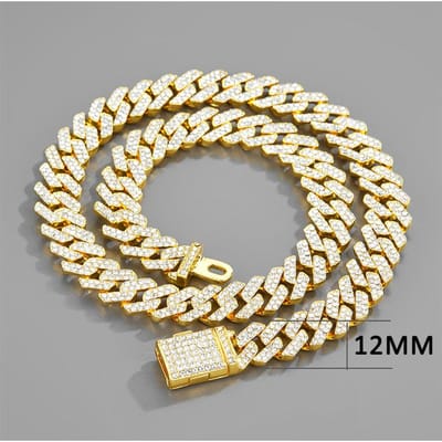 12MM Hip Hop Ruitvormige Massieve Iced Out Cubaanse Ketting y Plaat Ketting voor Mannen en Vrouwen Kerst Sieraden Cadeau 45cm white