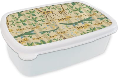 Broodtrommel Wit - Lunchbox - Brooddoos - Dieren - Design - Afrika - Abstract - 18x12x6 cm - Volwassenen