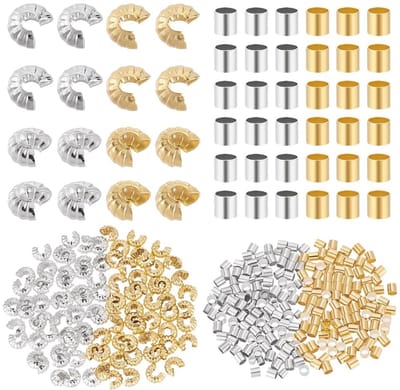 Dailygoods- Krimpkous 200 Stuks - Krimpkralen Messing 4x2,5mm/2x2mm - Draadbeschermers - Sieraden Maken - Gemengde Kleur - Voor Oorbellen/Armbanden