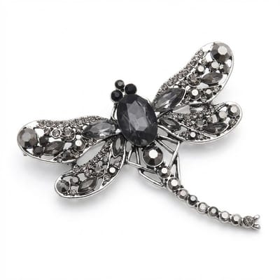 Grijs zilverkleurig libelle broche dames – decoratieve broche speld met facet geslepen stenen – broche met insect ontwerp – geschikt als corsage speld of kleding accessoire