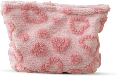 Roze make-uptas met pluche hartpatroon, opbergtas met ritssluiting, cosmetica-organizer en reis-toilettas voor dames en meisjes