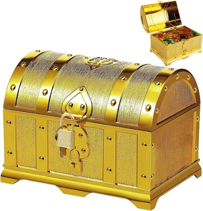 Schatkist met Edelstenen en Gouden Munten voor Kinderen - Verjaardagscadeau, Speelgoed en Avontuur (14x11x10cm)