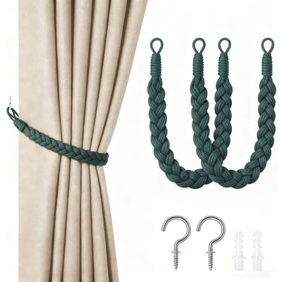 2-pack gordijnbanden - 60cm gordijnkoordgesp - handgeweven gordijnbanden - gedraaide gordijnbanden - met haken - geschikt voor thuis, kantoor, woonkamer, slaapkamer