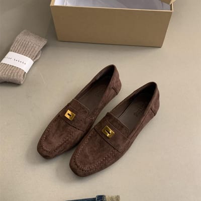Kwaliteit Suède Leren Loafers Dames Platte Casual Schoenen Leer Metalen Decor Instap Muiltjes Lente Zomer Loop Schoenen Vrouw 39 black