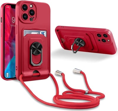 Crossbody hoes Geschikt voor: iPhone 12 Pro - rood - siliconen kaarthouder telefoonhoes met Verstelbare ketting riem - Back cover koord lanyard Schokbestendig Hoesje