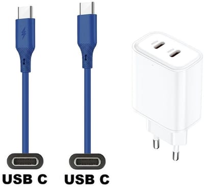 35W super snellader met 2 poorten USB C en USB C + 1,0m USB C naar C kabel. Universele PD lader. Oplader adapter past op Samsung Galaxy S10, S10e, S20, S21, S22, S23, S24, S25, S26 (Edge, FE, Lite, Plus +, Ultra)