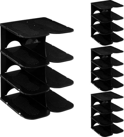 5Five Schoenenrek verticaal - stapelbaar - zwart - kunststof - 27 x 25 x 38 cm - voor 16x paar schoenen - ruimtebesparend/opbergruimte
