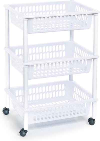 Plasticforte keukentrolley/badkamer trolley - op wieltjes - 3-laags - wit - kunststof - 40 x 30 x 61,5 cm