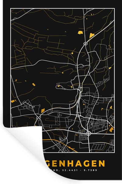 Muurstickers - Sticker Folie - Black and Gold – Stadskaart – Langenhagen – Duitsland – Plattegrond – Kaart - 20x30 cm - Plakfolie - Muurstickers Kinderkamer - Zelfklevend Behang - Zelfklevend behangpapier - Stickerfolie