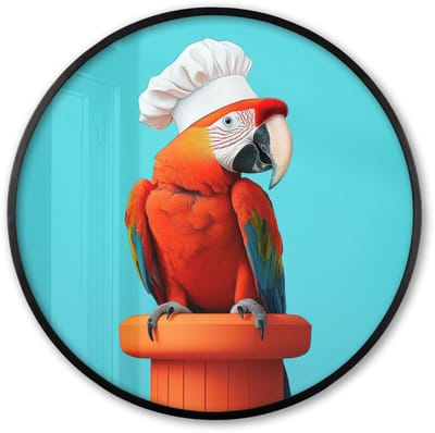 Poster in lijst Rond - Fotolijst 60x60 cm - Posters - Ara - Koksmuts - Sokkel - Grappig - Ronde posterlijst zwart - Decoratie - Wanddecoratie woonkamer - Muurdecoratie slaapkamer