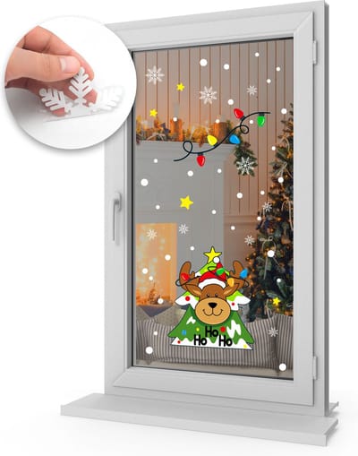 Q2P - Kerst Raamstickers - Rendier - Gekleurd - Raamdecoratie - Stickers - Raamversiering - Kerst – 45 Stuks
