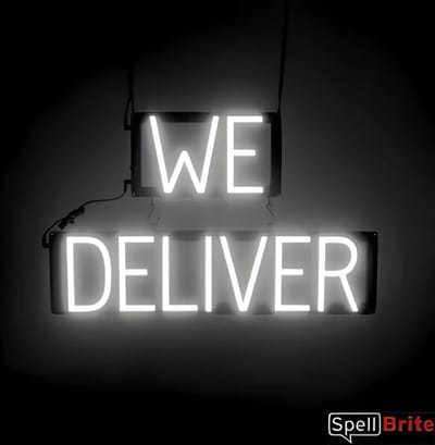 WE DELIVER - Lichtreclame Neon LED bord verlicht | SpellBrite | 61 x 38 cm | 6 Dimstanden - 8 Lichtanimaties | Reclamebord neon verlichting