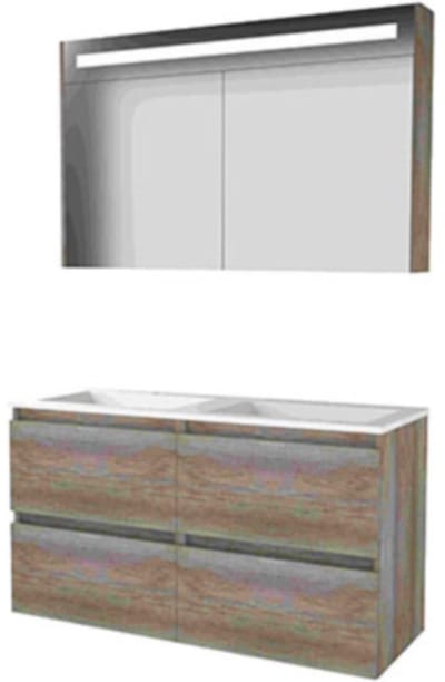 Basic-Line Premium 46 Badkamermeubelset - 120 x 46 cm - Greeploos - 4 Lades - Acryl Wastafel - 2 Kraangaten - Spiegelkast met LED Verlichting - Scotch Oak