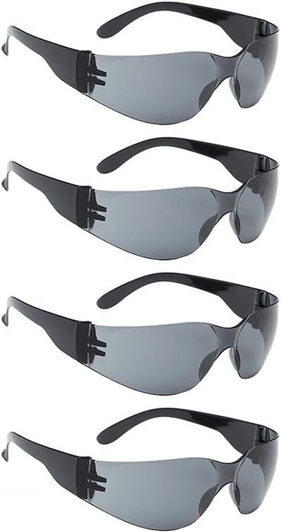 4-pack anticondens veiligheidsbrillen voor op het werk, krasbestendige coating, sterk en beschermend gehard glas, perfect passende oogbescherming - zwart en grijs
