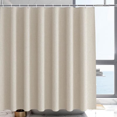 Famanu – Douchegordijn linnenlook 200 x 220 cm – waterafstotend zware stof (beige)