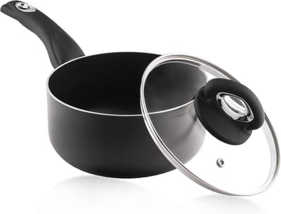 Premium 16 cm antiaanbakpan met glazen deksel en Soft Touch handvat - ideaal voor inductiekoken
