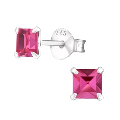 Amanto Oorbellen Flynn Fuchsia - 925 Zilver E-Coating - Vierkant - ∅4 mm