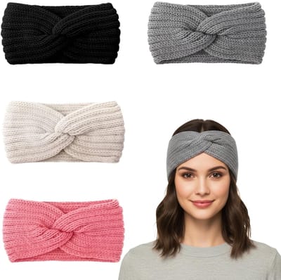 Dailygoods - 4 stuks hoofdband voor dames, gebreide winterhaarband, warme oorwarmers, meisjes, hoofdband, elastisch, zacht, gebreide hoofdband, winteraccessoires, cadeauset voor vrouwen, tieners, outdoor sport