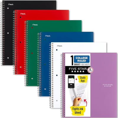 Spiraal Notitieboekjes met Vakken, Gelinieerd College Papier, Set van 6