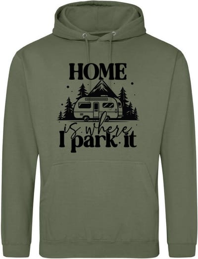 Camping hoodie - Hoodie Army-Legergroen - Home is where I park it - Dames en Heren - Maat S