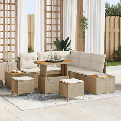 vidaXL - Tuinbank - Set - met - kussen - 8 - pcs - Beige - en - Crème