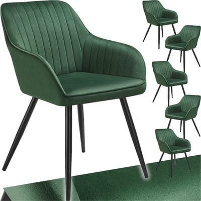 tectake®- Fluwelen stoel met gestikt patroon - Set van 6 - Eetkamerstoel in fluweelstof - Moderne fauteuil - Woonkamer, eetkamer, lounge of kaptafelstoel - Div. kleuren - Donkergroen/zwart