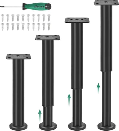 Verstelbare Meubelpoten Set van 4 - Hoogte 25-42 cm, Zwart metaal voor Banken, Bedden en Kasten