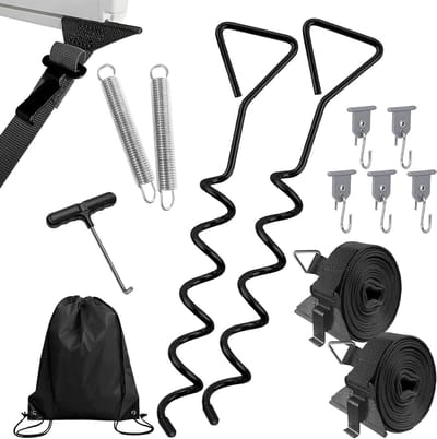 Stormbescherming Set - Luifel Bevestiging - Camper Stabiliseren - Universele Pasvorm - 4 Stuks - Zwart