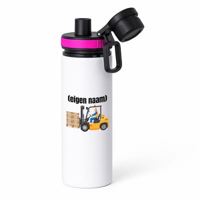 Hacebo® - heftruck met pallet met eigen naam waterfles met draaidop roze - Heftruck - mensen die werken in de magazijn - collega's - verjaardag - afscheidscadeau - geschenk - kado - water fles - 850ML