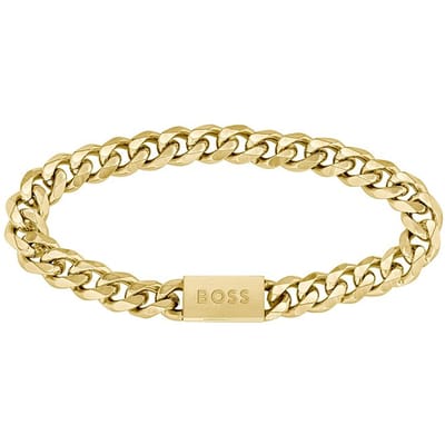 BOSS HBJ1580403M CHAIN FOR HIM Heren Armband - Schakelarmband - Sieraad - Staal - Goudkleurig - Gourmet - 10 mm breed - 19 cm lang