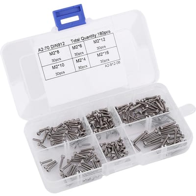 180 stuks M2 Zwarte Zeskantige Dopschroef Bout Set 304 Roestvrij Staal 4-16mm