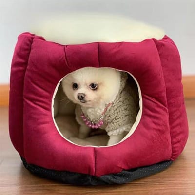 Winter Warm Semi-gesloten Kattenkennel  Huisdierenkennel Vierseizoenen Huisdierbenodigdheden Diepe Slaapmat om op te slapen S：40*30 brown