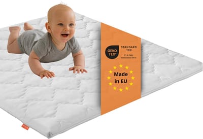 sleepling baby matras - 100x100 cm matras voor baby en kind - comfortschuim 5 cm hoogte - als boxmatras, kindermatras of ledikant matras - afneembare microvezelhoes - Made in EU – 100 x 100 x 5 cm - wit