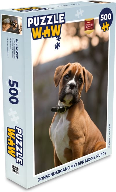 Puzzel Zonsondergang met een mooie puppy - Legpuzzel - Puzzel 500 stukjes